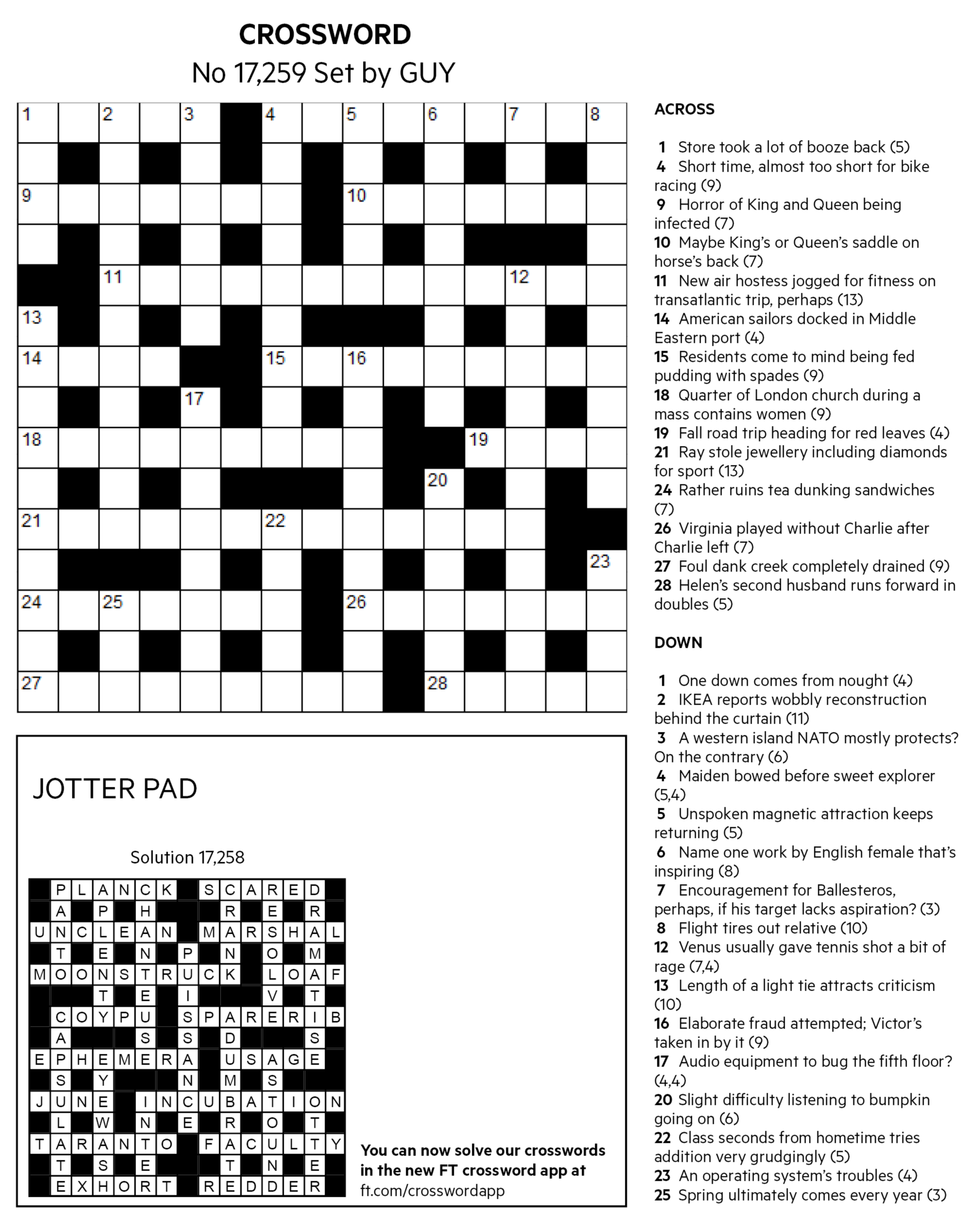 FT Crossword Number 17,259 Financial Times