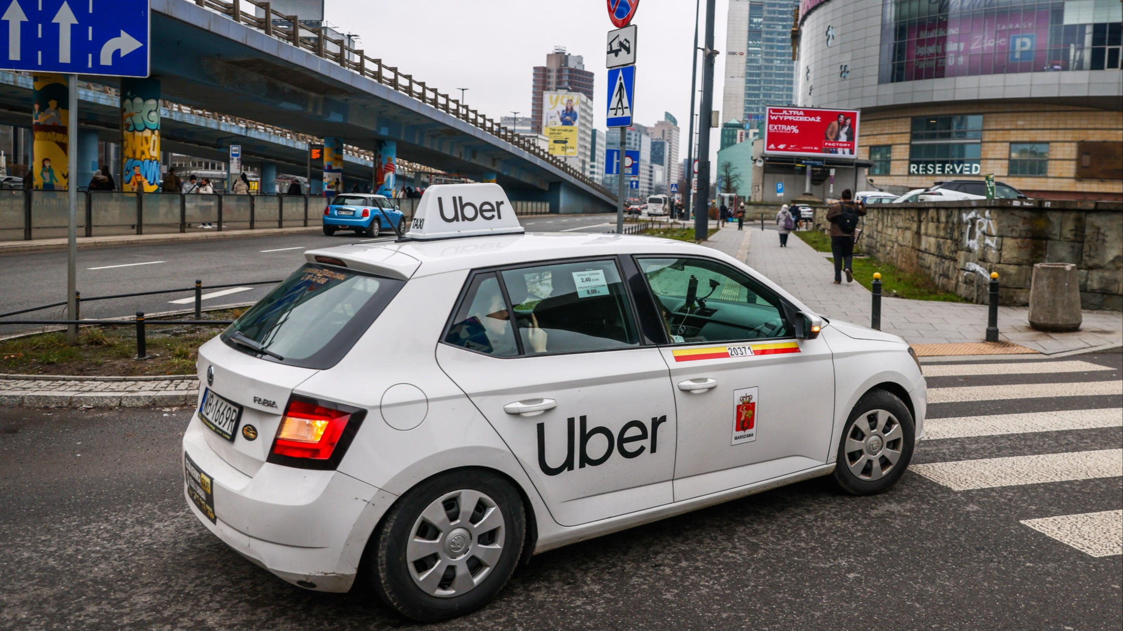 Uber vehicle in urban setting